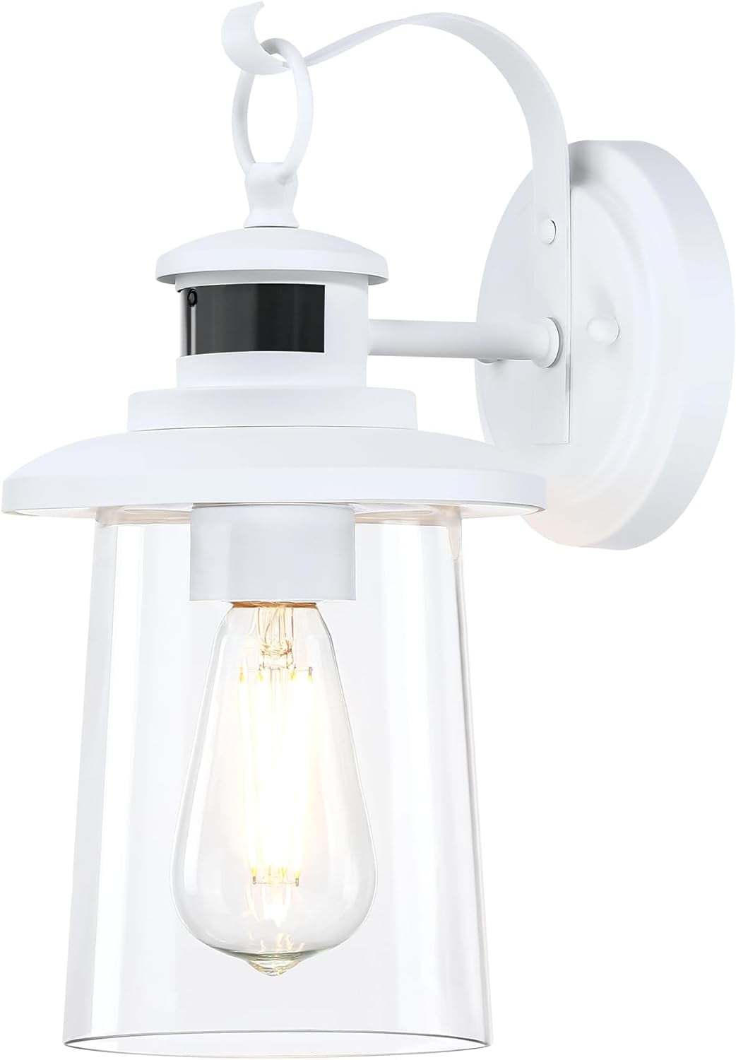 Revtronic Motion Sensor Outdoor Wall Lantern, Modern Dusk to Dawn Porch Wall Lighting Sconce, Matte White