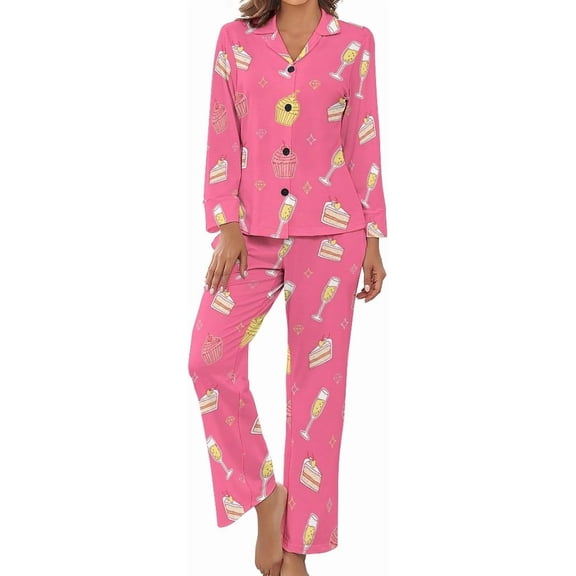 Top-kevin Women Long Sleeve Pajama Set Comfy Pjs Sets Champagne Bottles Glasses Stars 2 Piece Lounge Set