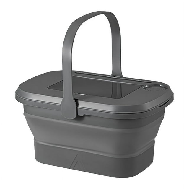 18L Picnic Basket Collapsible Camping Storage Box with Tray Table for Wine Food Drinks Grey