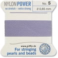thumbnail image 2 of Griffin Nylon Bead Cord Perlseide - Lilac Color – Size 5 (0.65mm) – 2 meters per card – Stainless Steel Needle Attached – For Knotting Pearls, Gemstones, Crystals and Beads, 2 of 7