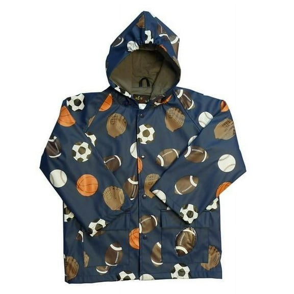 Little Boys Navy Sports Balls Rain Coat 3T