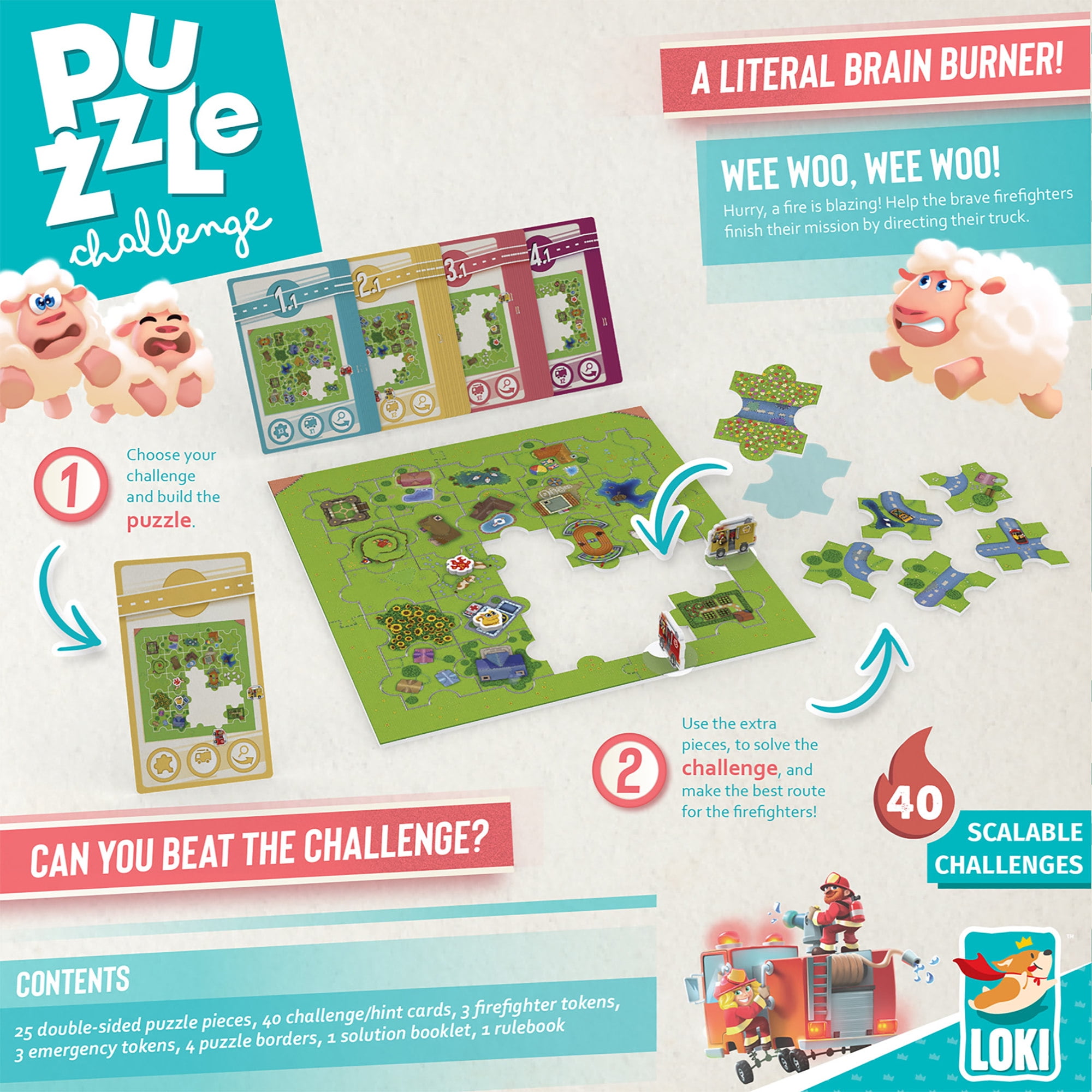 Puzzle Challenge: Firefighters To The Rescue! - 40 Challenges, LOKI Games, Learn How to Fulfill A Puzzle W/ Funny Objectives, Children's Game, 1 Player, Ages 6+