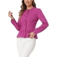 thumbnail image 4 of Chaquetas de mezclilla para mujer INSPIRE CHIC, con botones, dobladillo peplum, mangas largas, chaquetas de jean cortas, color rosa intenso, talla S, 4 of 5