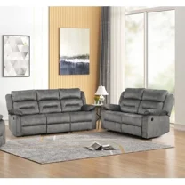 Modern Living Room Power Reclining Sofa 2Pc Set, Bronzing Fabric Tufted 3 2 Seater Sofa Couch Set, Gray