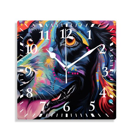 12 Inch Wall Clock Battery Operated Silent Clock Decorative for Office, Kitchen, Outdoor, Living Room,Colorful Watercolor Dog Pop Art Design