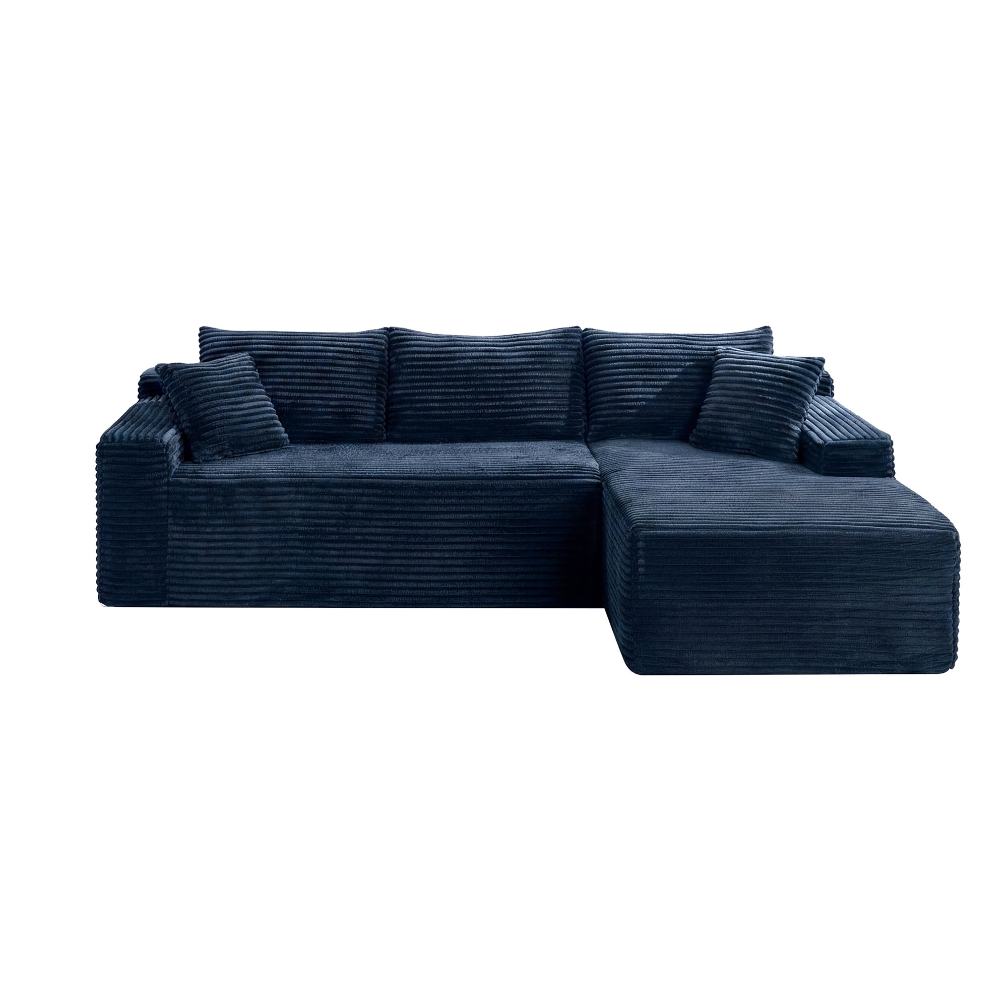 Aukfa 107" Cloud Modular Sectional Couch with Right-Facing Chaise, Corduroy Deep Seat Boneless Sofa for Living Room, Apartment, Blue