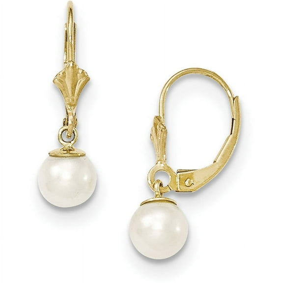 Primal Gold 14K Yellow Gold 6-7mm White Round Freshwater Cultured Pearl Leverback Earrings