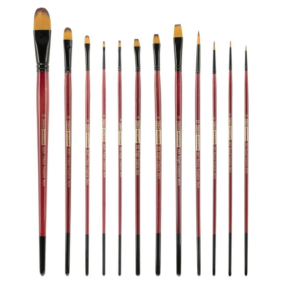 Creative Mark Ebony Splendor Long-Handled Synthetic Sable Paint Brush, Assorted Set of 12, Teijin Multi-Filament Hair, Handcrafted Synthetic Paint Brushes for Acrylic, Watercolor Painting and More