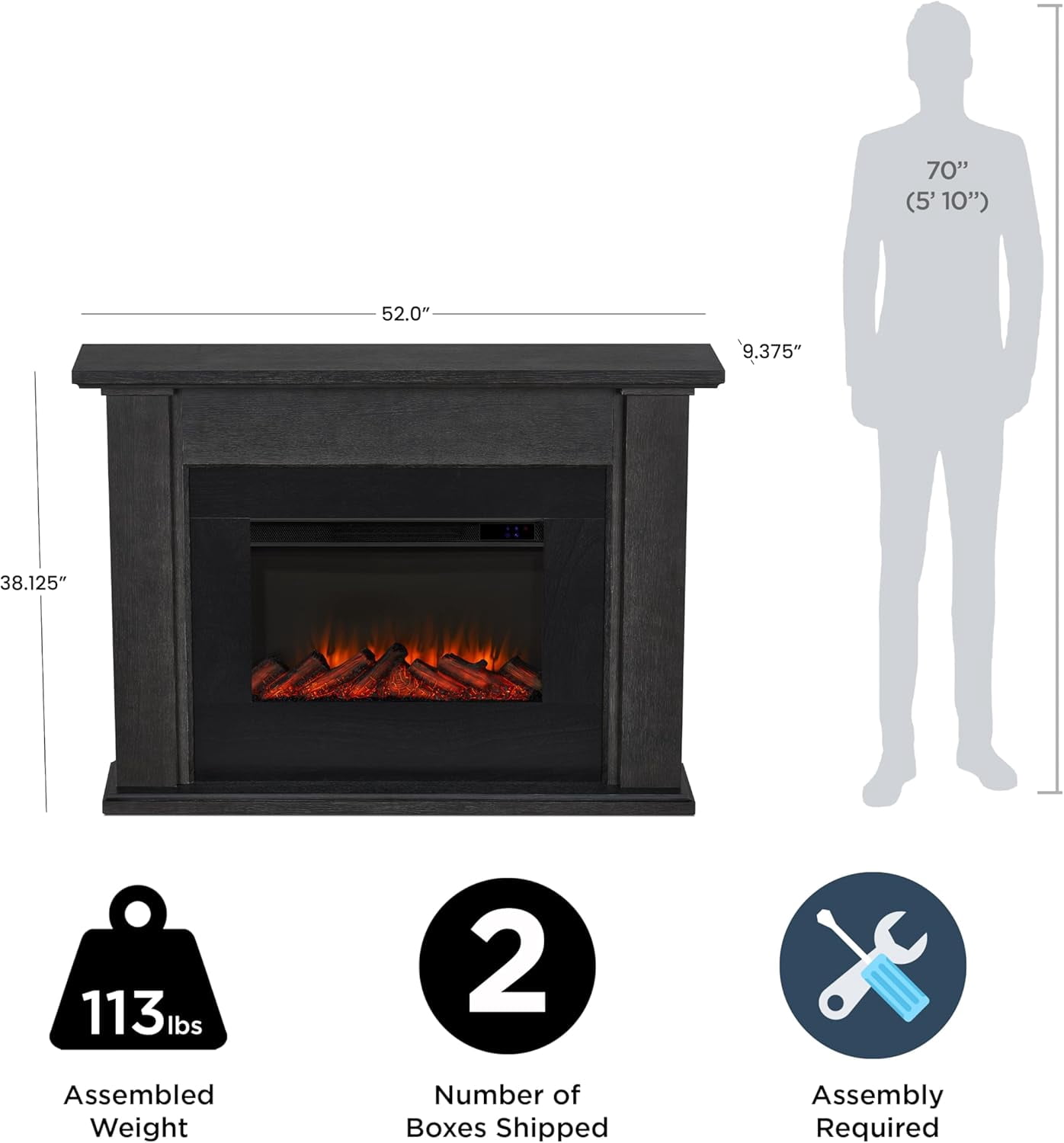 Real Flame Tejon 52" Slim Electric Fireplace in Gray