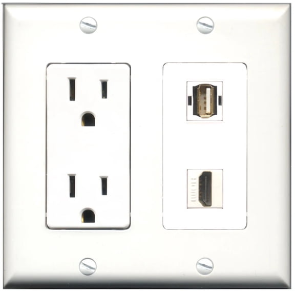 Ultra Spec Cables 15 Amp Power Outlet 1 Port HDMI 1 Port USB A-A Wall Plate
