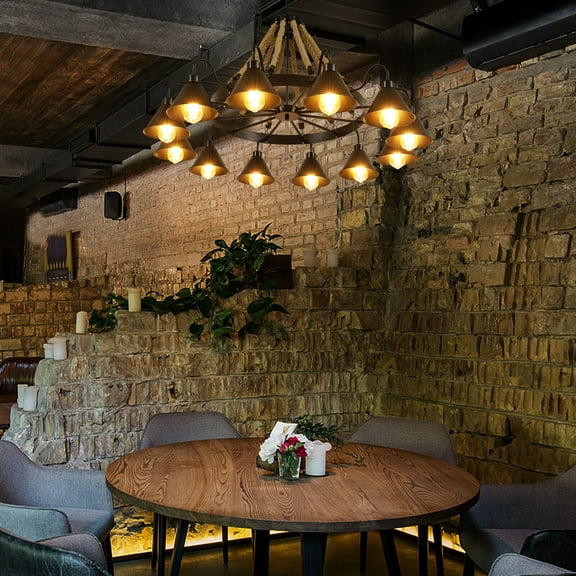 Miumaeov 12 Lights Vintage Industrial Pendant Lamp Hemp Rope Chandelier Ceiling Light Fixture for Cafe Bar Loft