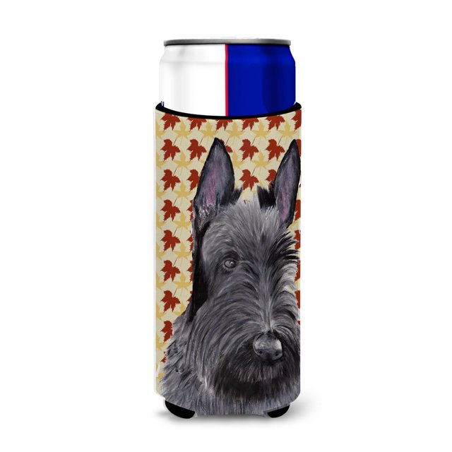 Caroline'S Treasures Sc9226Muk Scottish Terrier Otoño Hojas Retrato Ultra Hugger Para Latas Delgadas Puede Enfriar Manga Hugger Lavable A Máquina Manga De Bebida Hugger Aislador Plegable Bebida Aislad