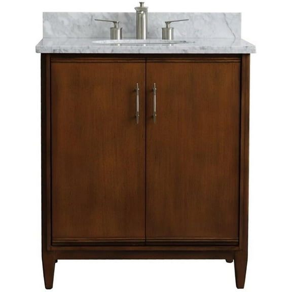 MCM 31" Single Oval Sink Solid Wood Vanity in Walnut/White Carrara
