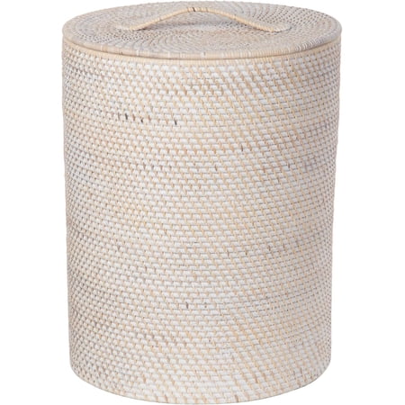 KOUBOO Round Rattan Laundry Hamper with Removable Liner and Lid - Coastal, Natural Decor Style - Small Size for Apartment Living - Latte Color -18 in. height