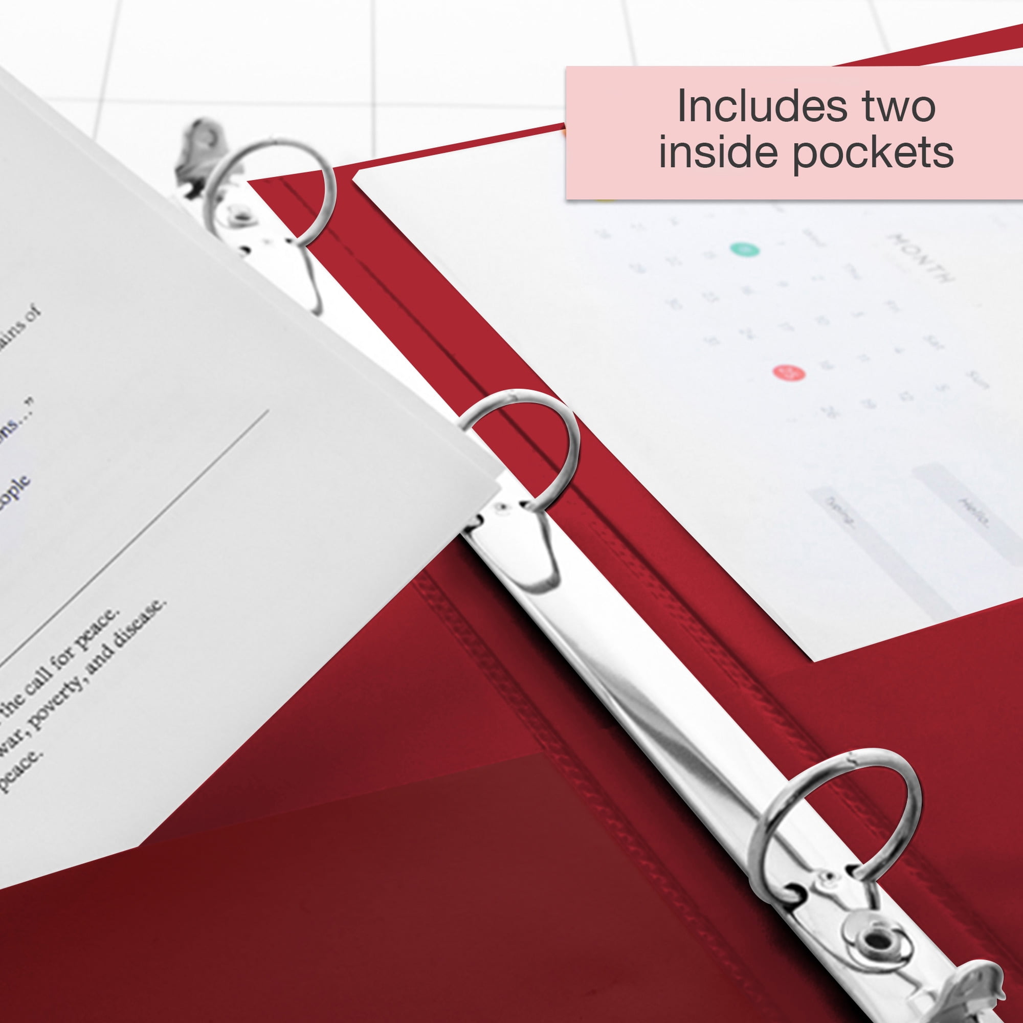 BAZIC 3-Ring View Binder with 2 Pockets, 1.5", Burgundy