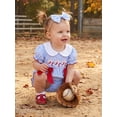 thumbnail image 6 of BemeyourBBs Newborn Baby Girl Baseball Outfit Infant Baby Girl Summer Clothes Plaid Gingham Bubble Romper Baseball Embroidery Doll Collar Short Sleeve Infant Bodysuits Jumpsuits with Headband, 6 of 9