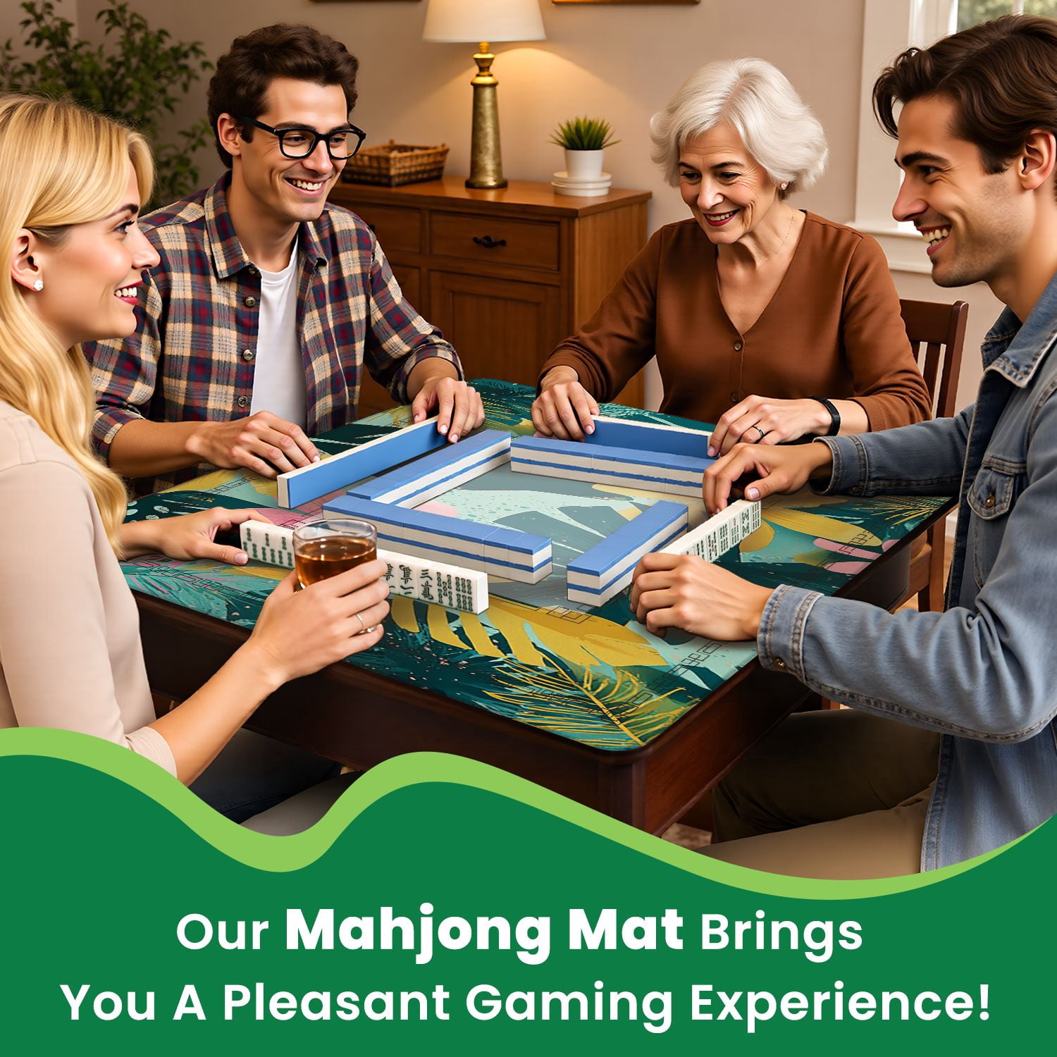 Mahjong Mat 31.5" x 31.5" Tropical flowers Mid Century Modern Art Future Abstract artistic Non-Slip Noise Reduction American Mahjong Tiles Table Cover for Dominoes Poker Card Board Games Gift