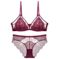 thumbnail image 2 of Conjunto de sujetador sin aro de encaje sexy para novia de boda roja con copa triangular francesa, 2 of 5