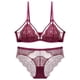 thumbnail image 4 of Conjunto de sujetador sin aro de encaje sexy para novia de boda roja con copa triangular francesa, 4 of 5