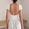 thumbnail image 3 of Women Backless Going Out Tops Short Sleeve Slim Fit Summer Open Back Tops Casual Lightweight Daily Wear Outfit by Yigetop White S, 3 of 5