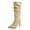 Khaki Boots for Women, variant on hopeusnice Ruched Knee High Boot Pointed Toe Heel Leather Upper Fashion Party Boot Beige 35