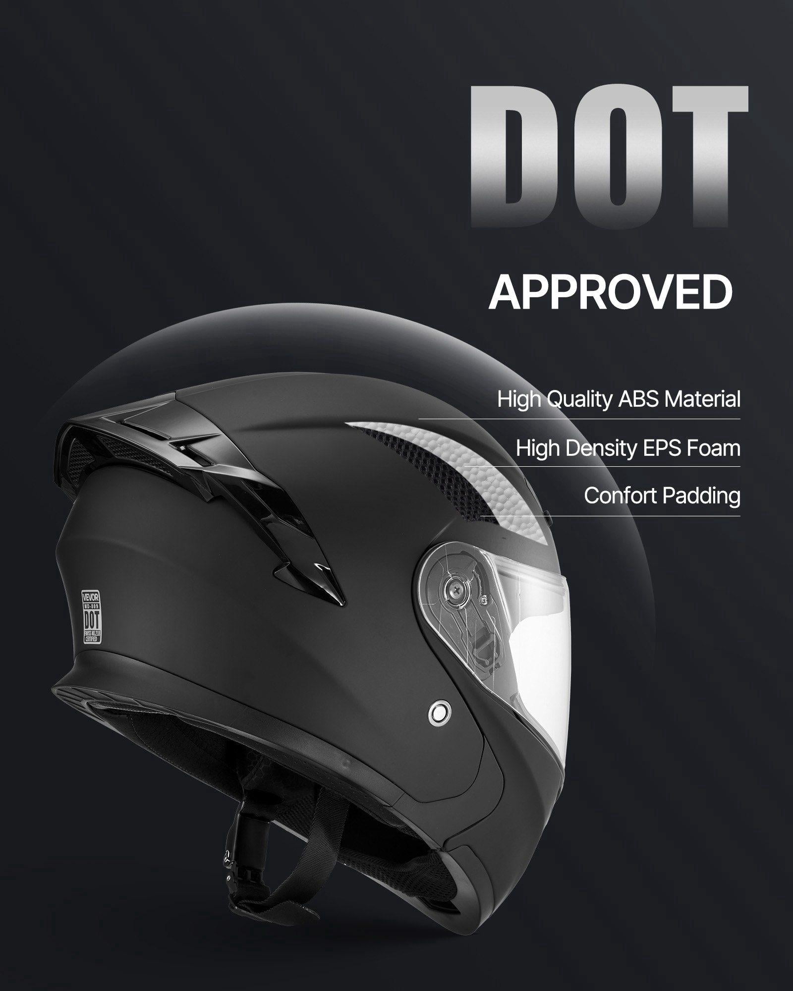 Modular Motorcycle Helmet for Adults with Large Clear Visor Detachable Liner DOT Approved Matte Black XL