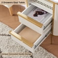 thumbnail image 4 of OKD Faux Marble Tabletop Nightstand with Charging Station, Modern Luxury Wood Side Table with 2 Drawers & Gold Metal Decor for Living Room Bedroom, White, 4 of 6