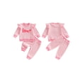 thumbnail image 2 of BemeyourBBs Toddler Baby Girl Valentines Day Outfits Cute Girls Fall Winter Spring Clothes Sweatsuit Love Letters Embroidery Ruffle Long Sleeve Sweatshirt with Pants Set, 2 of 9