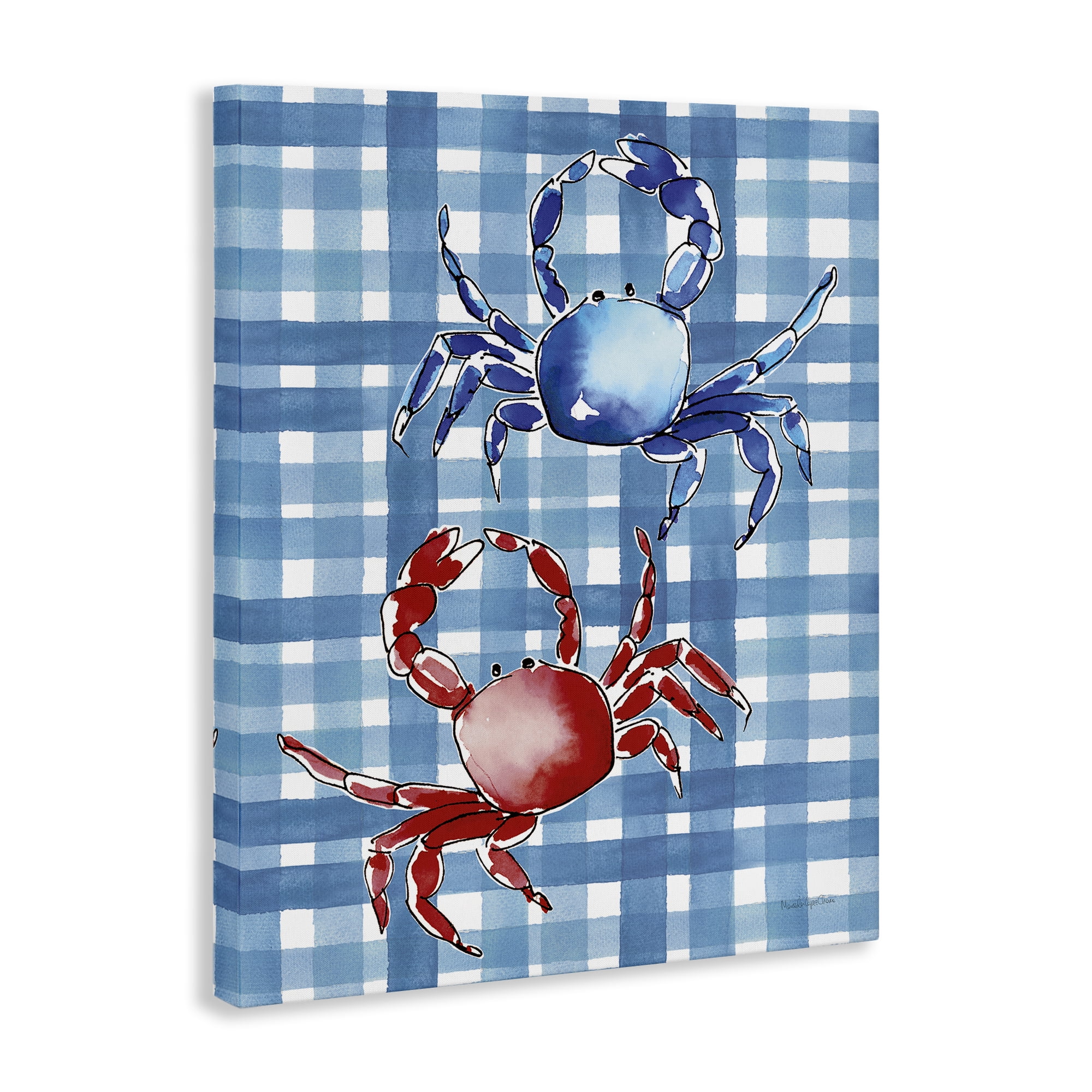 Stupell Industries Coastal Crabs on Plaid Animals Painting Wrapped Canvas Art Print Wall Art, 30 x 40