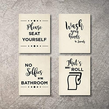 Bathroom Decor Wall Art 4 Prints No Selfies In Signs Set Not Framed Funny Artwork - Bathroom Wall Decor Silver Bathroom Decor Wall Art 4 Prints No Selfies In Signs Set Not Framed Funny Artwork - Bathroom Wall Decor Silver
