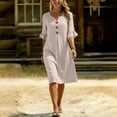 thumbnail image 5 of Smsaxvxz Women's Summer Dresses Fashion Solid Button V-neck Ruffle Short Sleeve Casual Loose Beach Vacation Midi Dress Beige 2XL, 5 of 9