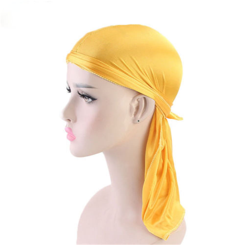 Men Women Silky Durag Bandanna Turban Hat Wigs Doo Rag Biker Headwear Headband