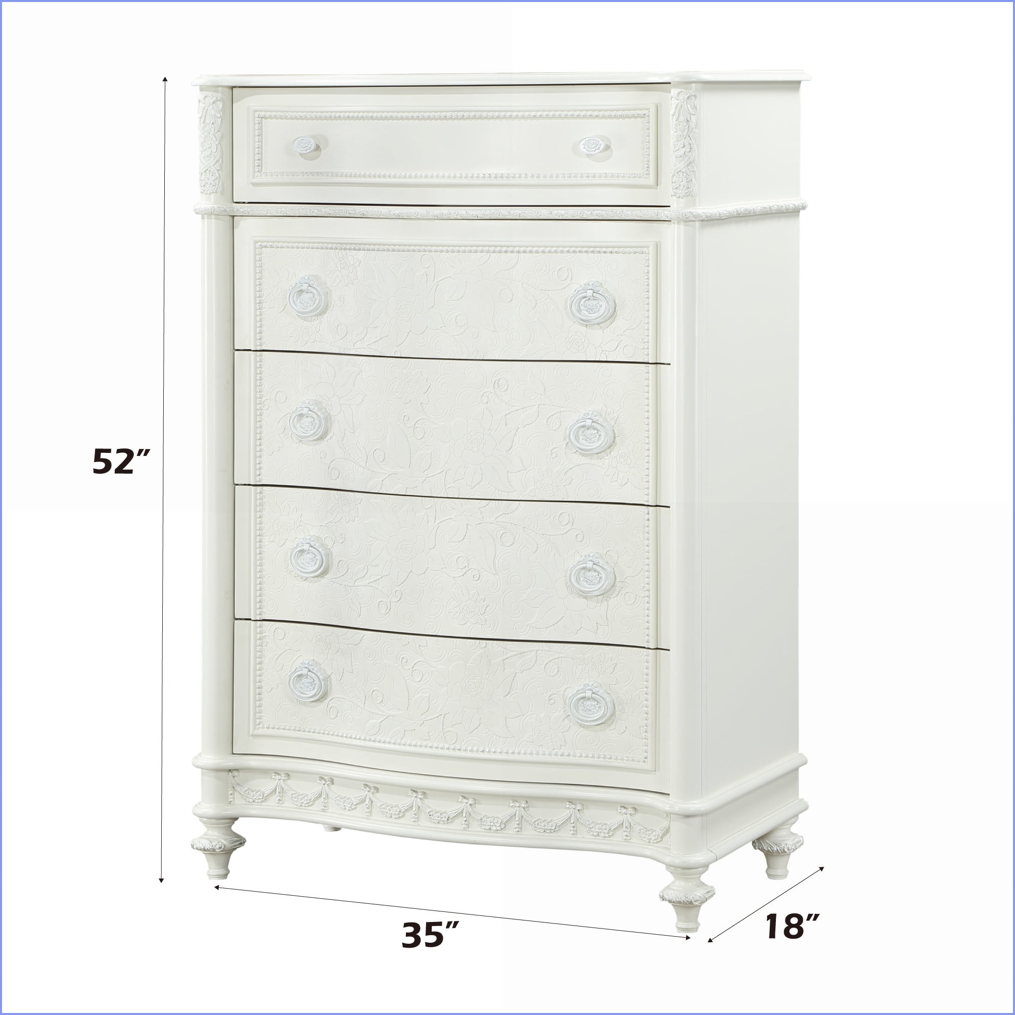 Chests & Wardrobes, Traditional 5-Drawer Ivory Pine Chest with Open Shelf | Ivory | Wood