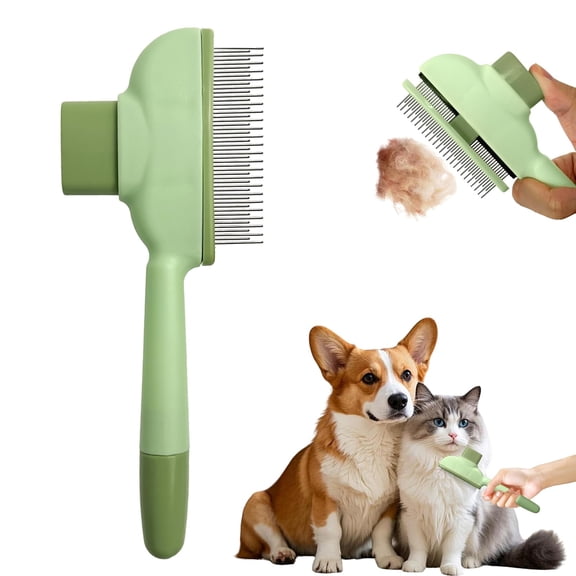 Pet Deshedding Brush, Removes Loose Fur for Long or Short Haired Cats & Dogs, Durable Stainless Steel and ABS Design, Green