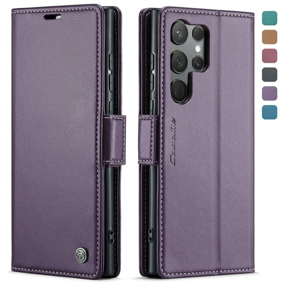 Dteck for Samsung Galaxy S24 Ultra Case Wallet, RFID Blocking Card Holder PU Leather Magnetic Closure Folio Flip Protective Phone Cover for Samsung Galaxy S24 Ultra,Purple