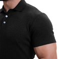 thumbnail image 4 of YLSDY Men's Short Sleeve Button Down Loose Tees, Ribbed Knit Fashion Lapel Business Formal Tops Summer Casual Beach Vacation Clothes Black S, 4 of 8