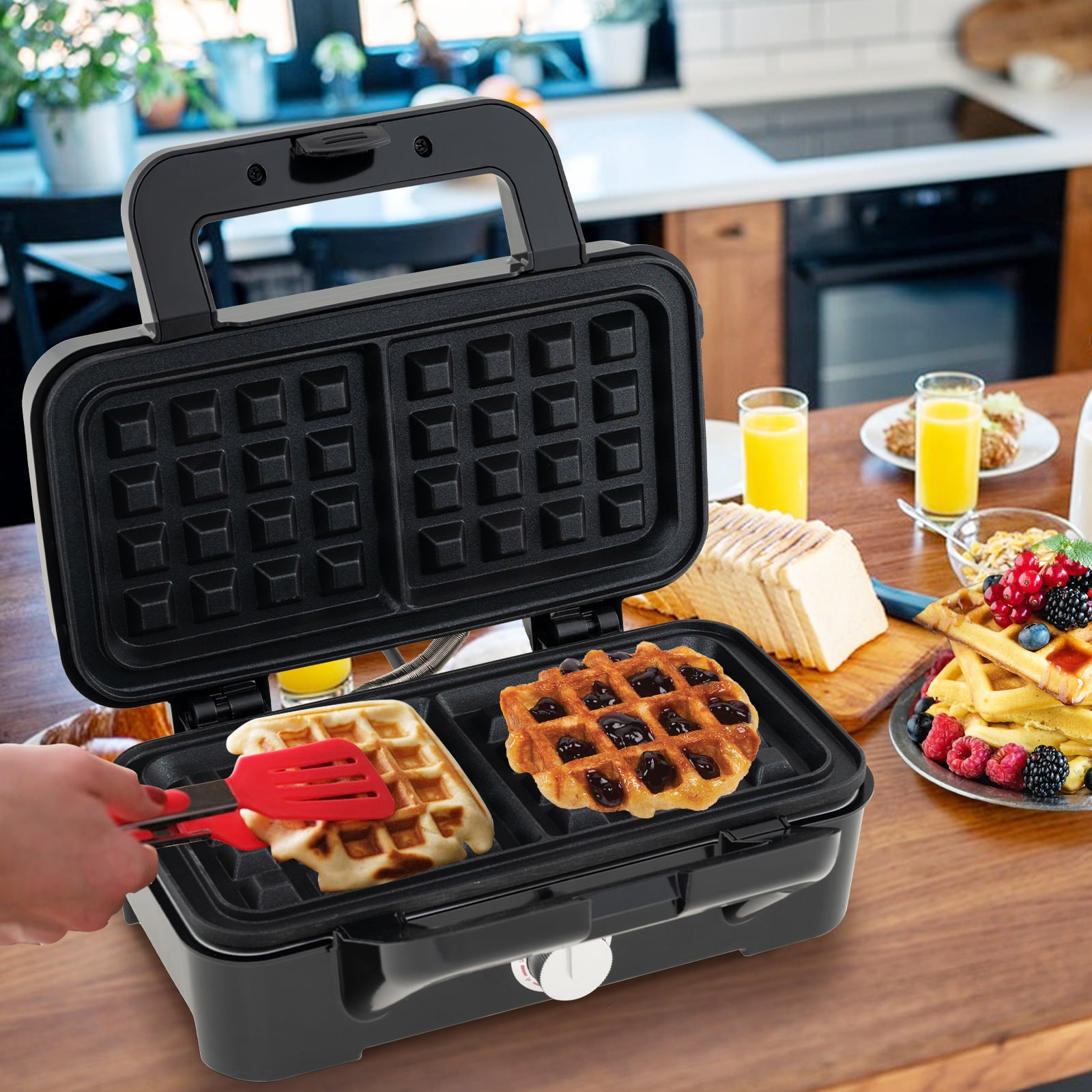 Gymax 3 in 1 Waffle Maker 1082W Electric Panini Press Grill w/ Non-stick Plates