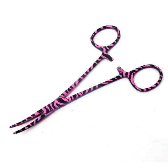 Stainless Steel Fishing Pliers Anglers Catch & Release Serrated Tool, Pink Swirls 5.5" Curved
