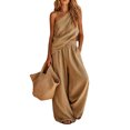 thumbnail image 2 of MLCDZ Womens Cotton Linen Sets 2 Piece Vacation Matching Outfits One Shoulder Sleeveless Crop Top Loose Wide Leg Pants Pockets Boho Travel Resort Outfit, 2 of 6