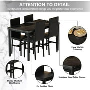 AWQM 5-Peice Dining Table Set, Faux Marble Dining Room Table and Chairs Set, Rectangle Kitchen Table Set with Durable Metal Frame and Upholstered Chairs, for Dining Room, Kitchen, Black