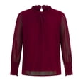 thumbnail image 3 of AherBiu Going out Tops for Women Chiffon Ruffle High Neck See Through Long Sleeve Shirts Elastic Cuff Blouse, 3 of 5