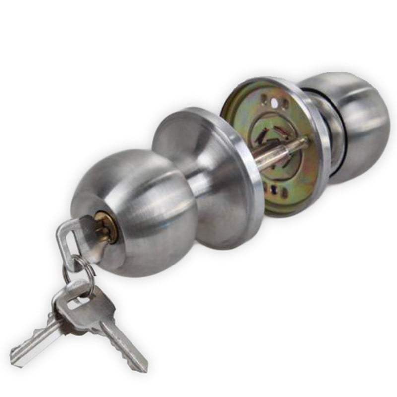 Stainless Keyed Entry Rotation Round Door Knobs Handle Entrance Passage Lock 