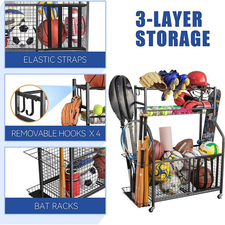 MYTHINGLOGIC Garage Storage System Garage Organizer with Baskets and Hooks  Sports Equipment Storage Organizer Rack for Sports Gear Toys Garage Ball  Storage for Indoor Outdoor Use 