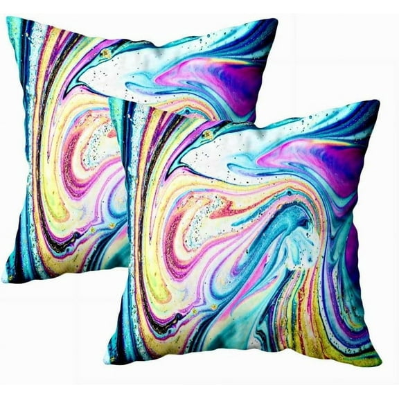 Set of 2 Art Fantastic Iridescent Colors Natural Luxury Modern Background Style Throw Pillow Covers 18X18 Inch Decorative Pillow Cases for Couch Bedroom Living Room