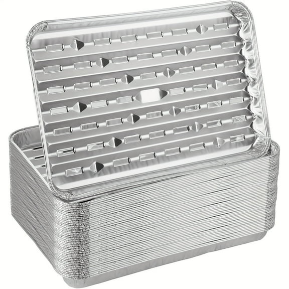 35-Pack Heavy-Duty Aluminum Grill Pans 9x13 Inch, Disposable BBQ Broiler Sheets with Drainage Holes
