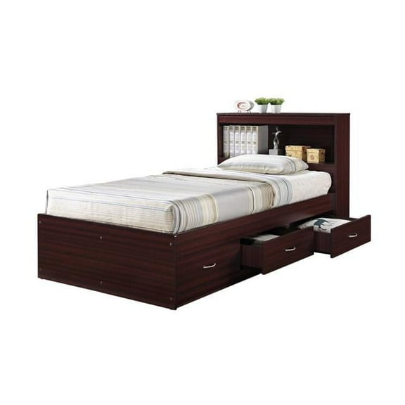 Twin-Size Captain Bed with 3-Drawers & Headboard - Mahogany