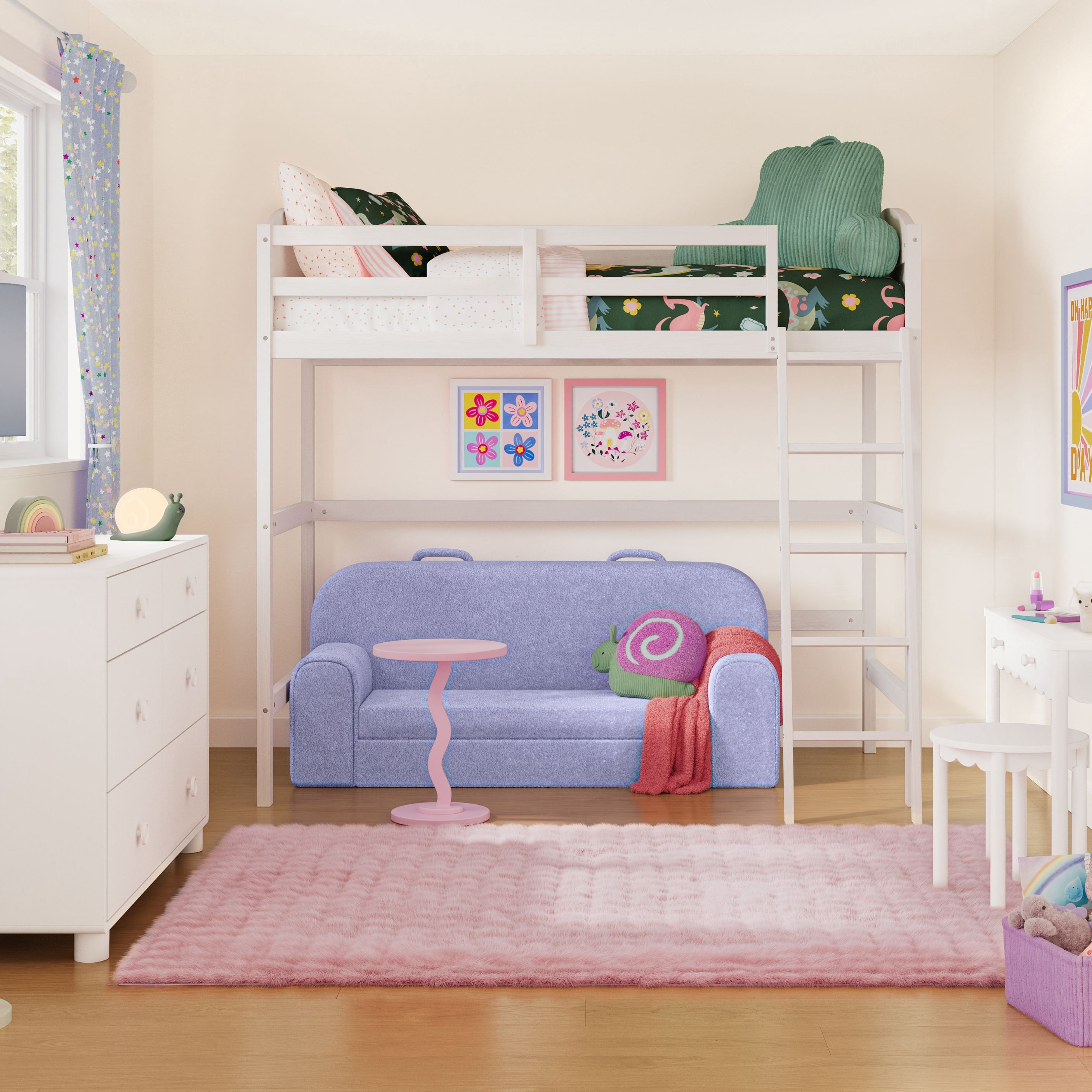 Mainstays Kids Twin Wood Loft Bed, White