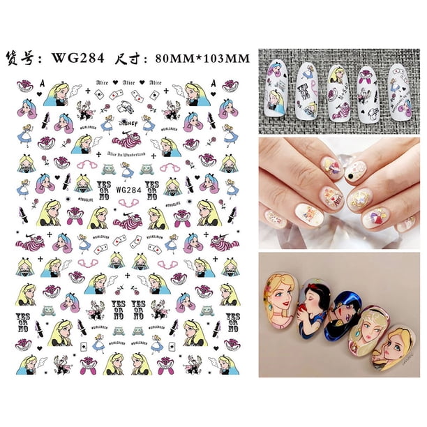 Negro Mickey Mouse Tigger Stitch pegatinas de uñas de dibujos animados calcomanías de arte de uñas Disney princesa Donald pato 3D pegatinas prensa en las uñas Dengxun unisex
