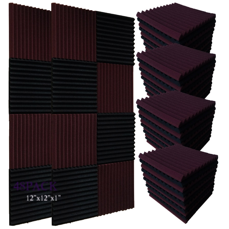 48 Pack Black 1 x 12 x 12 Acoustic Grid Studio Foam Sound Absorption Wall Panels 
