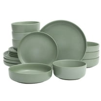 Gibson Elite Pasco 16 Piece (Service for 4) Plates and Bowls Double Bowl Reactive Glaze Dishes Stoneware Ceramic Dinnerware Set - Green